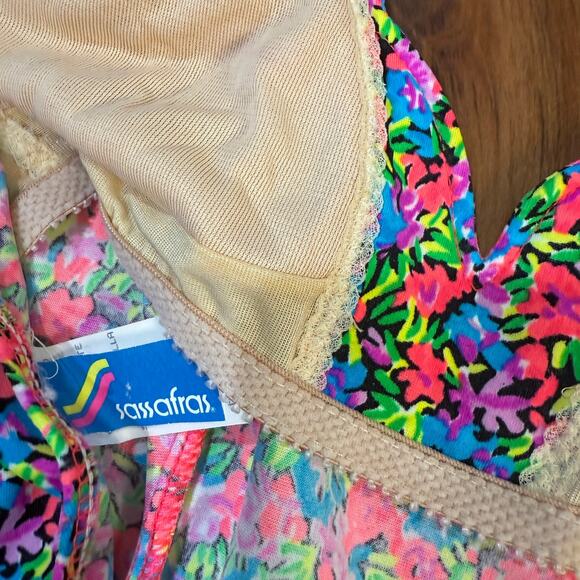 Vintage 80s 90s Sassafras Women's Bathing Suit 7/8 Small Floral One piece Beach - Picture 5 of 7